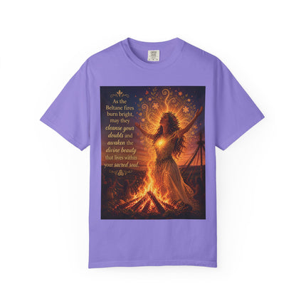 Burning Bright: Beltane Fire Goddess T-Shirt — "As the Beltane fires burn bright" Spiritual Pagan Tee
