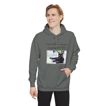 Relaxed Black Cat Hoodie — "In my world, a cat makes everything BETTER"