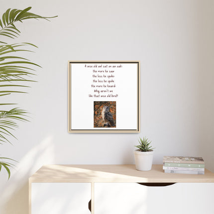 Framed Matte Canvas - 'A Wise Old Owl' Decorative Wall Art (Owl Poem)