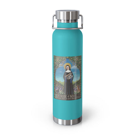 St. Gertrude of Nivelles Copper Vacuum Bottle — Patron Saint of Cats & Gardeners, “Original Crazy Cat Lady” 22oz