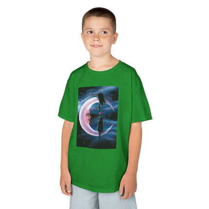 Kids Moon Dreamer Tee — Black Cats on Crescent Moon Graphic
