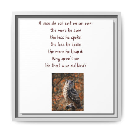 Framed Matte Canvas - 'A Wise Old Owl' Decorative Wall Art (Owl Poem)