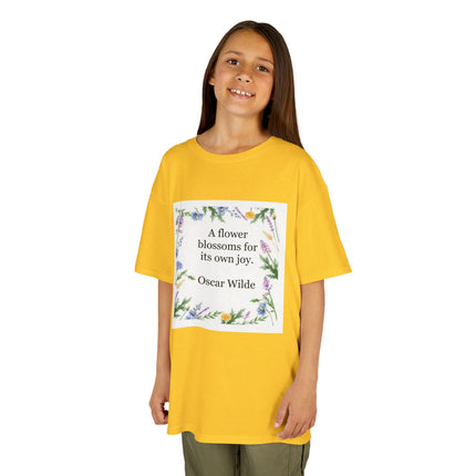 Kids T‑Shirt — "A flower blossoms for its own joy" Oscar Wilde Floral Quote