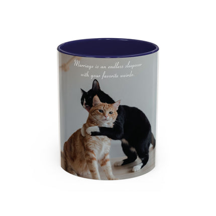 Cat Lovers Accent Mug – 11oz Ceramic Cup with Sleepover Quote
