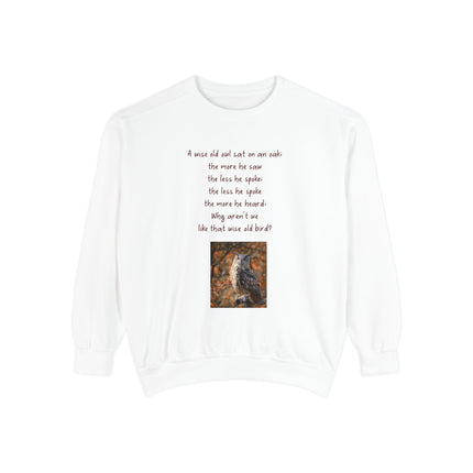 Poetic Owl Sweatshirt — Illustrated Owl Art with Poem Crewneck
