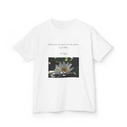 Inspirational Kids Tee – “A Flower Just Blooms” Nature Graphic Shirt
