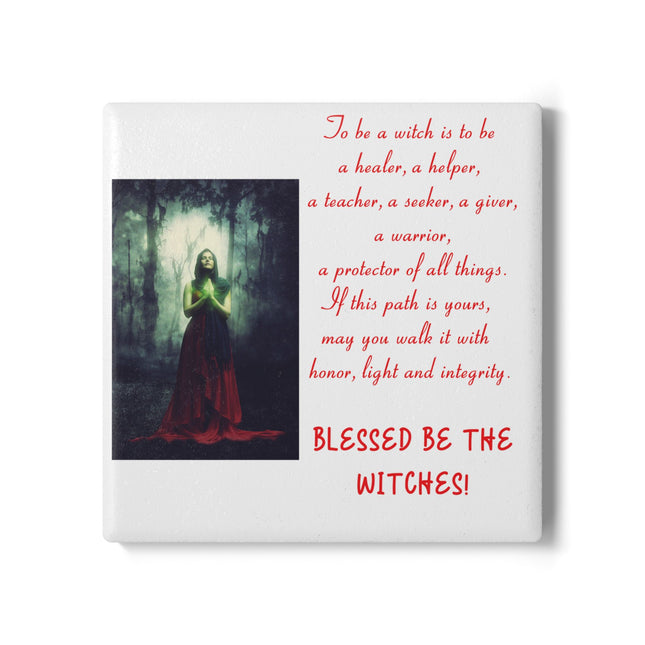 Witchy Ceramic Coaster – Blessed Be the Witches Spiritual Decor