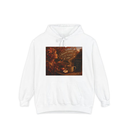 Autumn Leaves & Cider Hoodie — Cozy Fall Sweatshirt with 'Autumn Speaks' Still Life Design