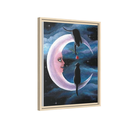 Framed Matte Canvas Moon Cats Wall Art — Whimsical Night Sky Print