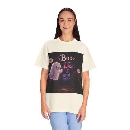 Halloween Ghost T-Shirt — “Boo is just hello in ghost language” Cute Spooky Tee