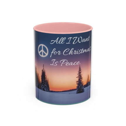 Christmas Peace Accent Mug | 11oz Ceramic Cup with Quote & Sunset