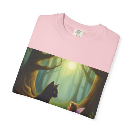 Fairy and Black Cat Forest T-Shirt — Enchanted Woodland Magic Tee