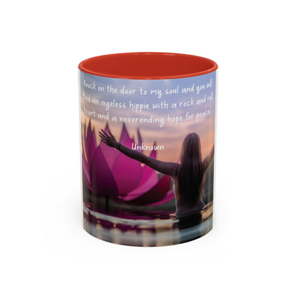 Ageless Hippie Soul Mug | 11oz Accent Cup with Lotus & Uplifting Quote