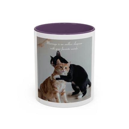 Cat Hug Coffee Mug – "Marriage is an Endless Sleepover" Accent Mug