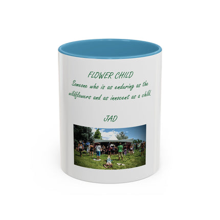 Flower Child Coffee Mug — 'Flower Child' Photo Mug with Green Script (11/15 oz)
