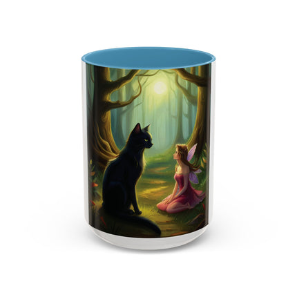 Mystical Fairy & Cat Mug – Enchanted Forest Design, 15oz Accent
