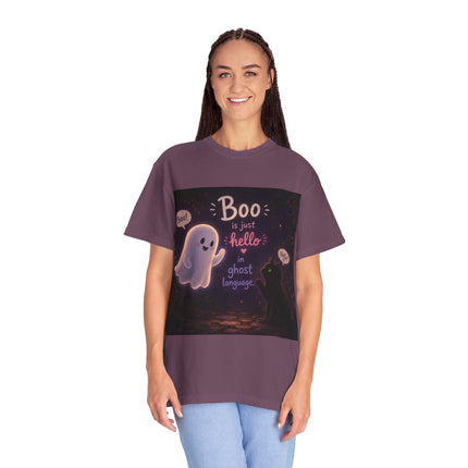 Halloween Ghost T-Shirt — “Boo is just hello in ghost language” Cute Spooky Tee