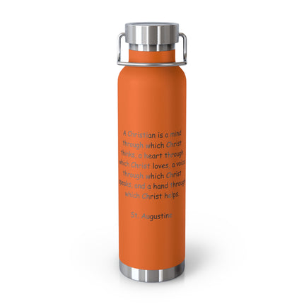 Inspirational Copper Insulated Water Bottle - 22oz with St. Augustine Quote