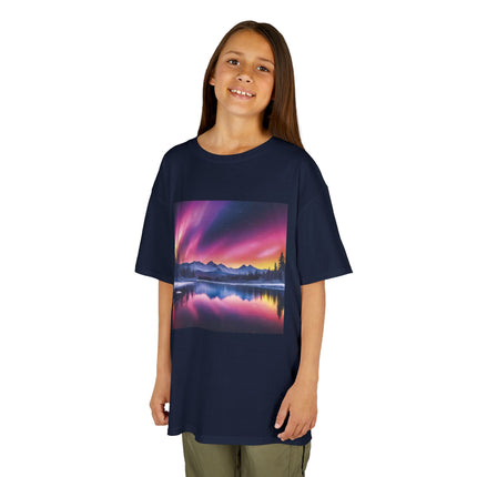 Kids Tee — Colorful Northern Lights Mountain Print