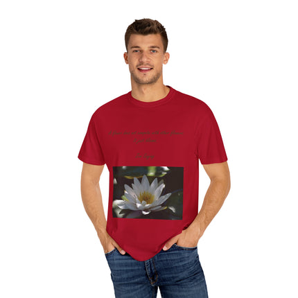 Zen Floral T-Shirt – “A Flower Just Blooms” Floral Quote Tee