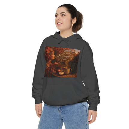 Autumn Leaves & Cider Hoodie — Cozy Fall Sweatshirt with 'Autumn Speaks' Still Life Design