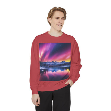 Aurora Lake Crewneck Sweatshirt — Colorful Northern Lights Landscape