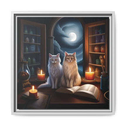 Mystic Moonlit Cats Framed Canvas — Witchy Home Décor Art