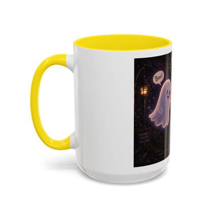Halloween Ghost Coffee Mug — “Boo is just hello in ghost language” Accent Mug