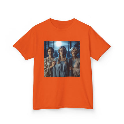 Triple Goddess Kids Tee – Mystical Sisters Graphic Cotton Shirt