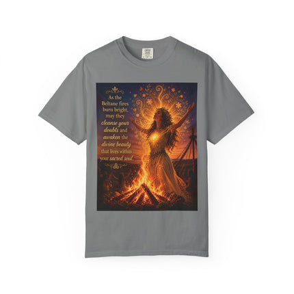 Burning Bright: Beltane Fire Goddess T-Shirt — "As the Beltane fires burn bright" Spiritual Pagan Tee