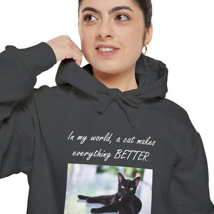 Relaxed Black Cat Hoodie — "In my world, a cat makes everything BETTER"