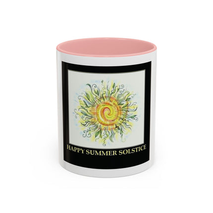 Happy Summer Solstice Coffee Mug — Sun Illustration Accent Mug (11/15oz)