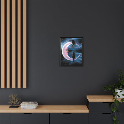 Framed Matte Canvas Moon Cats Wall Art — Whimsical Night Sky Print