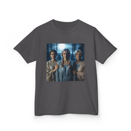 Triple Goddess Kids Tee – Mystical Sisters Graphic Cotton Shirt