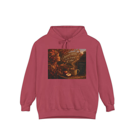 Autumn Leaves & Cider Hoodie — Cozy Fall Sweatshirt with 'Autumn Speaks' Still Life Design