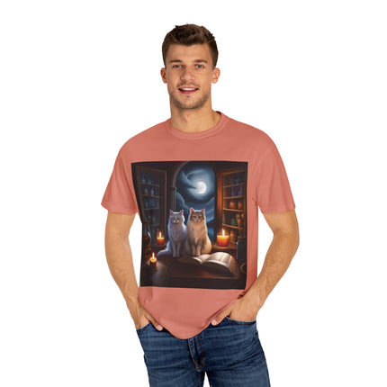Magical Cats T-Shirt – Cozy Night Reading – Unisex Garment-Dyed