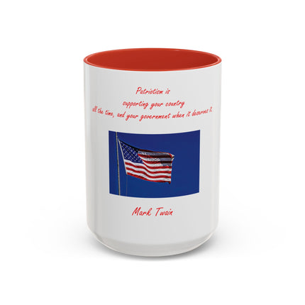 American Flag Accent Coffee Mug — Patriotic Quote by Mark Twain, 11/15oz