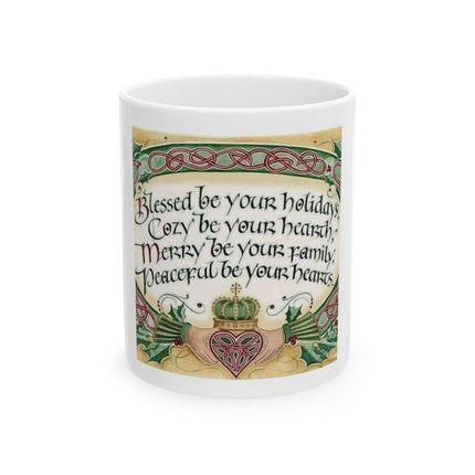 Holiday Blessings Ceramic Mug – "Blessed be your holiday" Celtic Heart Coffee Cup (11oz, 15oz)