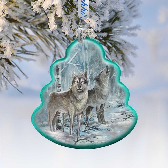 Wolves Tree Glass Ornament by G. DeBrekht - Wildlife Holiday Decor - 762-019-0