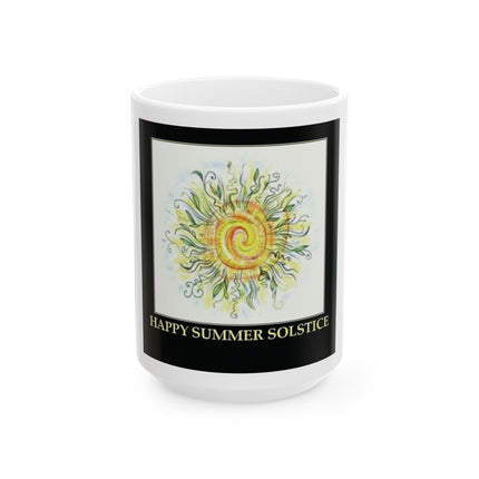 Happy Summer Solstice Ceramic Mug — Sun Spiral 11oz & 15oz