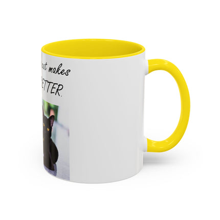 Cat Lover’s Accent Mug – “A Cat Makes Everything Better” – 11oz