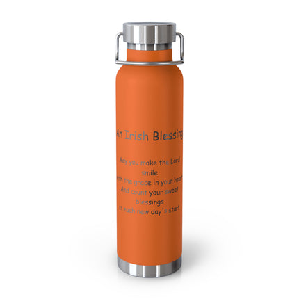Irish Blessing Insulated Water Bottle - 22oz Copper Travel Flask