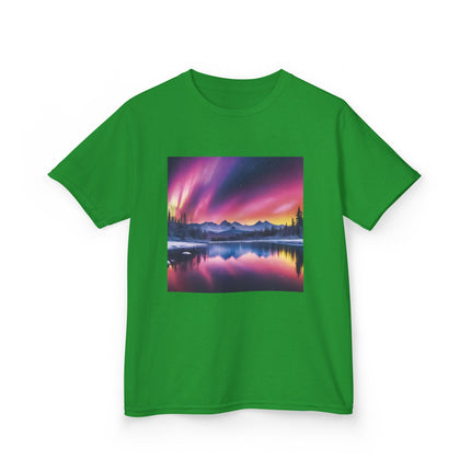 Kids Tee — Colorful Northern Lights Mountain Print