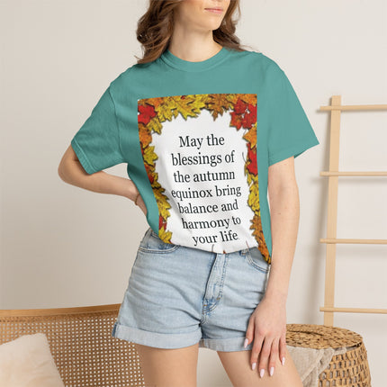 Autumn Equinox Blessings T-Shirt — Fall Leaves Balance & Harmony Tee