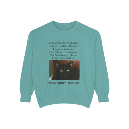 Unisex Sweatshirt – Thoughtful Black Cat Design – Garment-Dyed