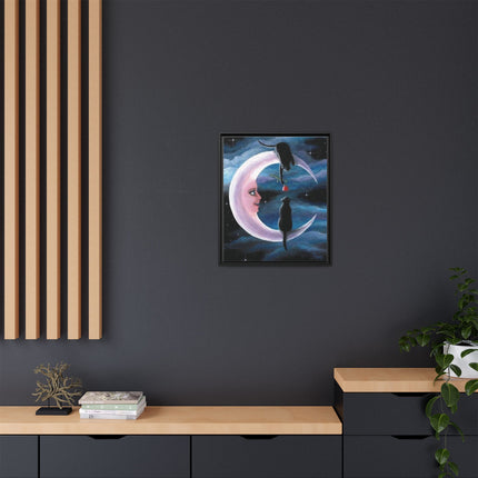 Framed Matte Canvas Moon Cats Wall Art — Whimsical Night Sky Print