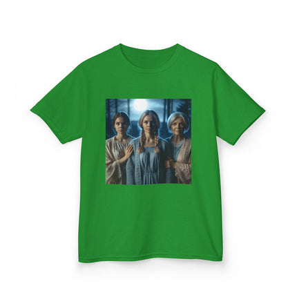 Triple Goddess Kids Tee – Mystical Sisters Graphic Cotton Shirt