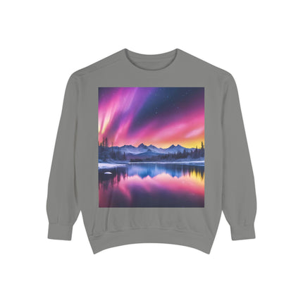 Aurora Lake Crewneck Sweatshirt — Colorful Northern Lights Landscape