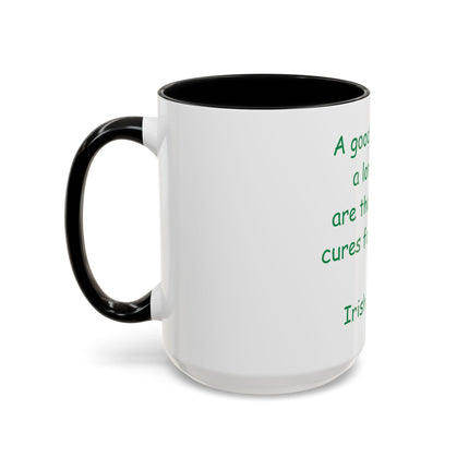 Irish Proverb Coffee Mug — "A good laugh and a long sleep" Accent Mug
