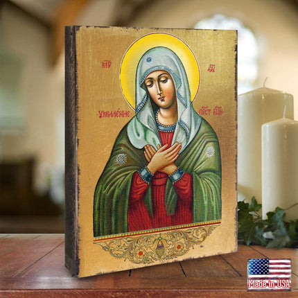 Tenderness Mother of God Wooden Gold Plated Religious Orthodox Sacred Icon - Inspirational Icon Decor - 85012-1